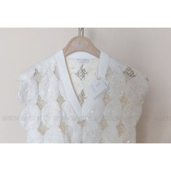 Brunello Cucinelli Top Shirt White Open Knit Women's Size M 42 - Picture 6 of 9